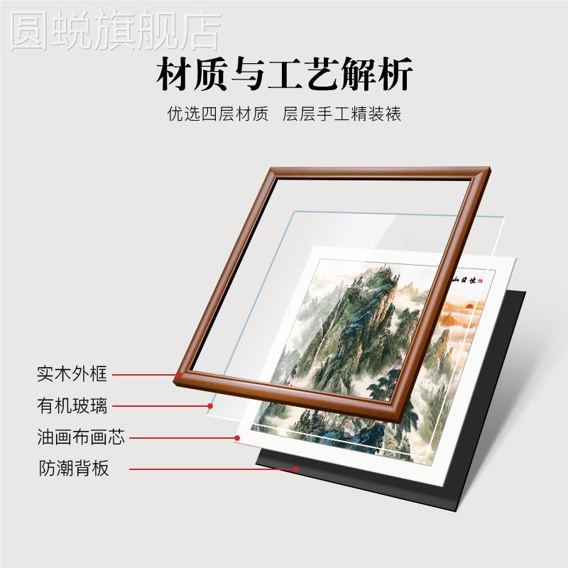 泰山日出图挂画玄关斗方山水画无水靠山图客厅东墙玄关桌上装饰画