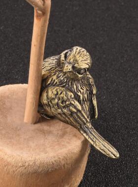 小麻雀仿古玩做旧黄铜摆件家雀小鸟手把件摆设茶宠桌宠工艺品收藏