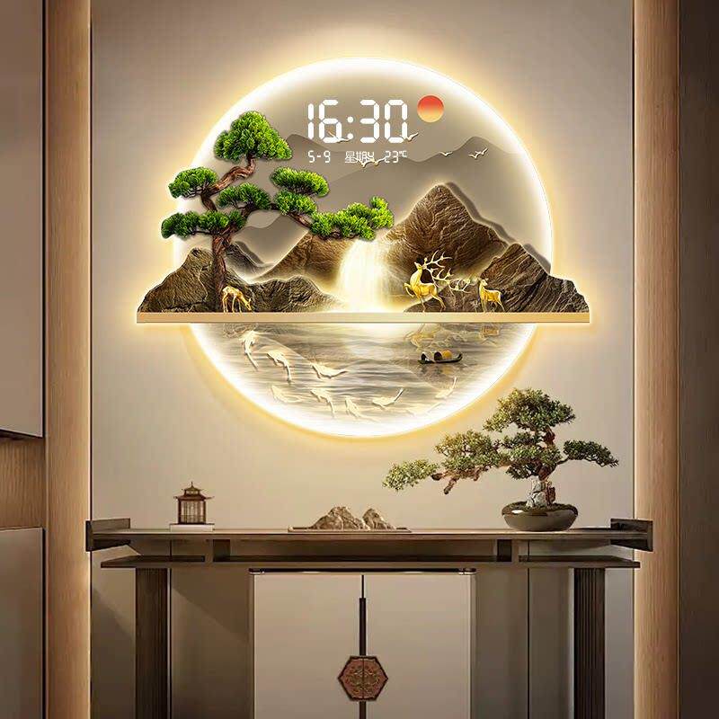 流水生财山水挂画 新中式风格玄关装饰画 喷绘烤瓷水晶画