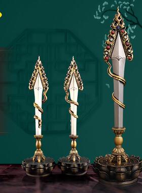 藏式精铁文殊智慧剑摆件家居桌面复古黄铜供奉法器时尚饰品银吊坠