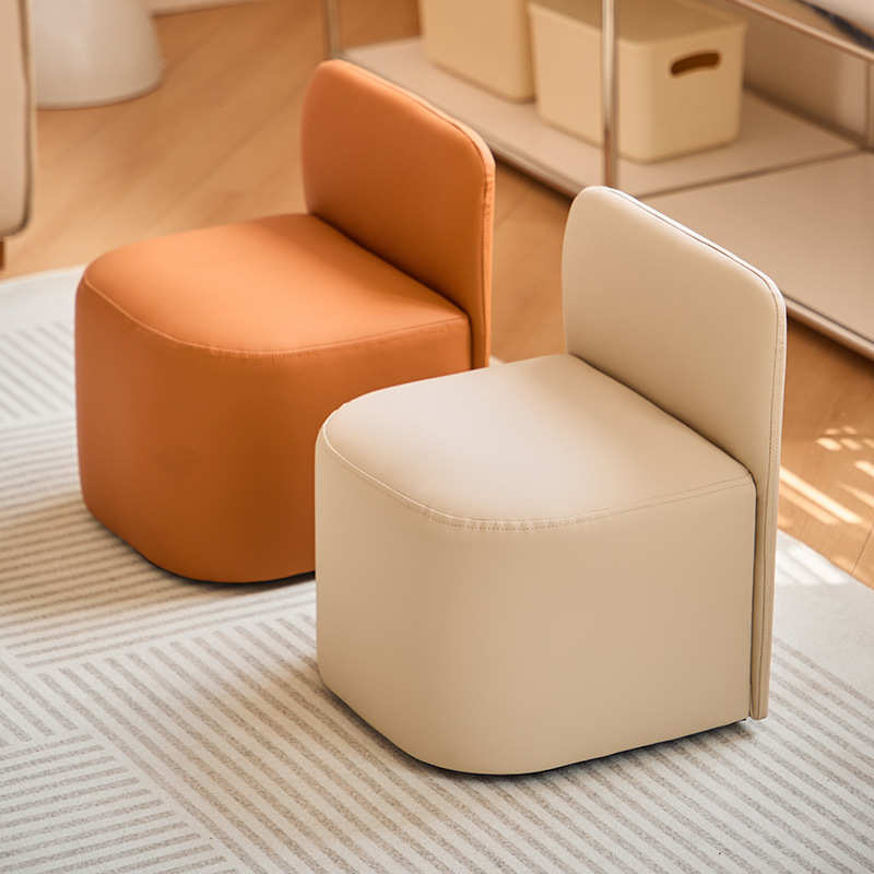 客厅小凳子家用矮凳软靠背简约沙发茶几皮坐墩门口换鞋凳实木脚凳