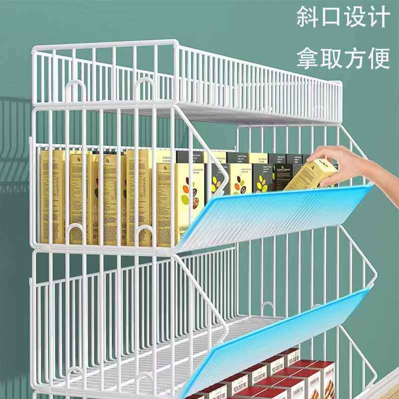 落地多层厨房家用置物超市收纳架移动零食展示架货架便利店斜口篮