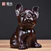 黑檀木雕狗摆件三合十二生肖狗家居客厅电视柜办公装 饰红木工艺品