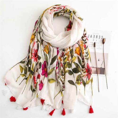 Cotton Scarf Women Large Shawls Echarpe Print Tassel Scarve
