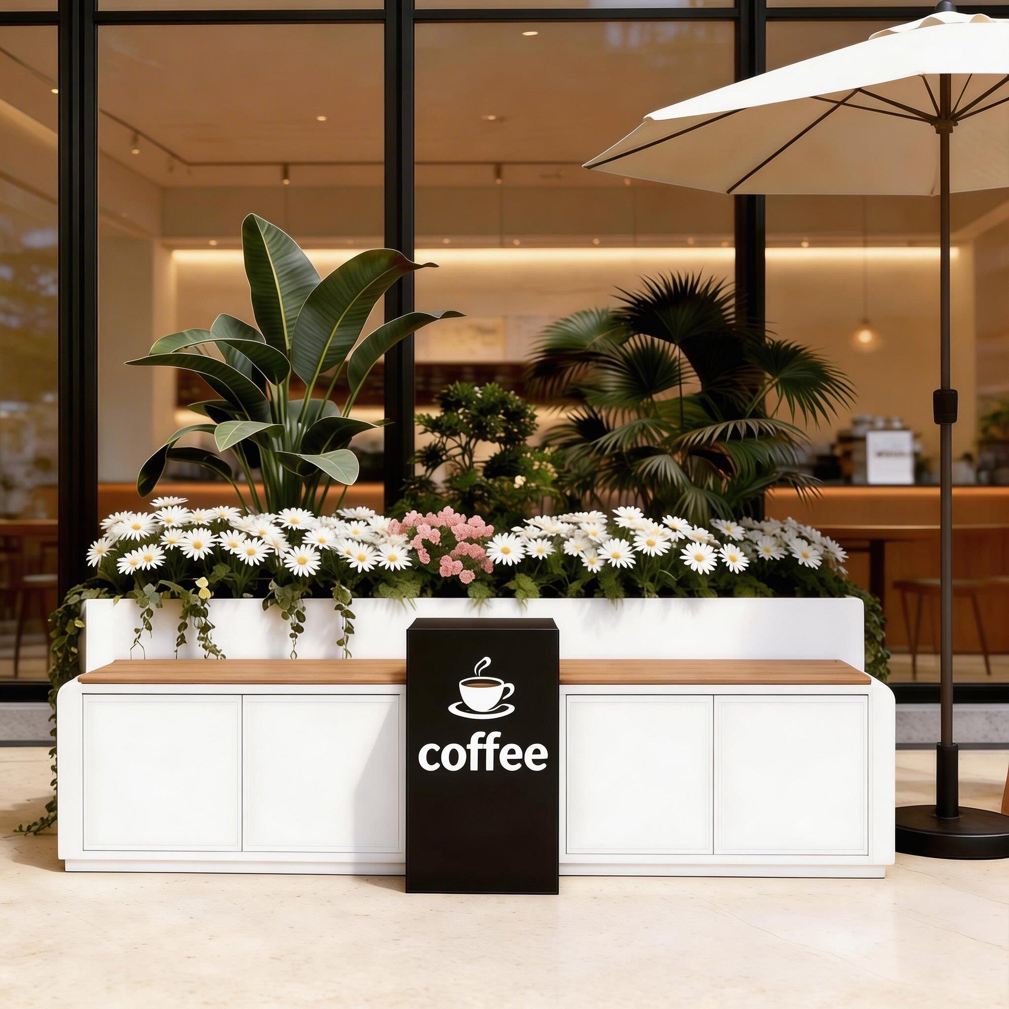 花箱坐凳一体式不锈钢花箱咖啡店外摆市政花池种植箱室外花架围栏