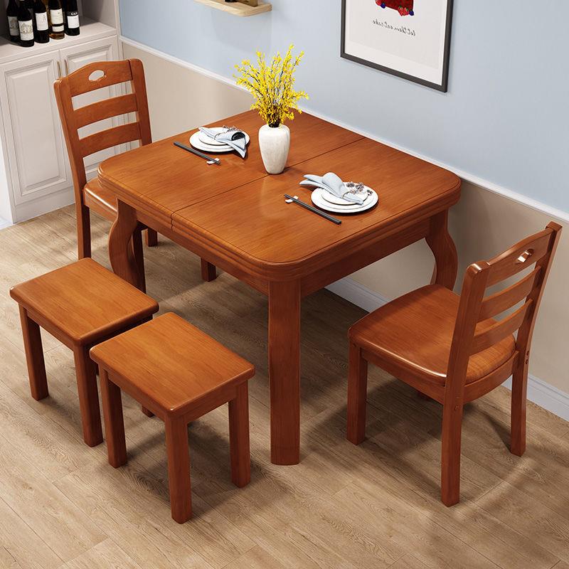 缩桌全实FSI木餐椅伸4人组合现代简约长形折方叠饭桌子6人小户型