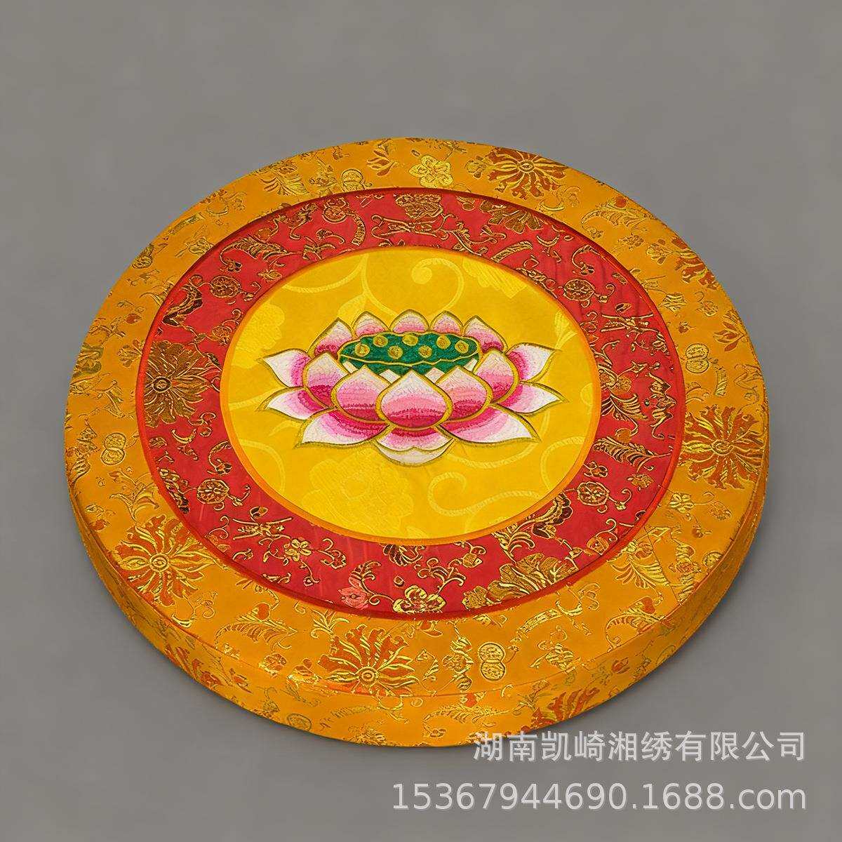 家用织锦缎刺绣非折叠打坐垫莲花棕丝禅修垫静坐垫佛前修行专用品 - 实物图