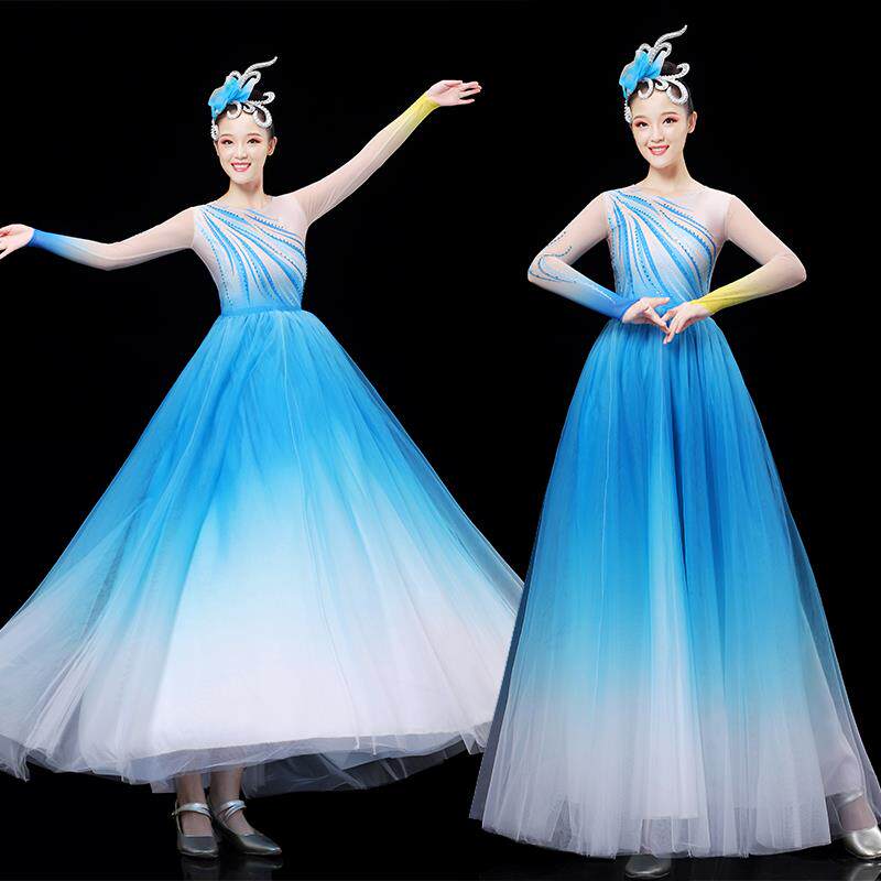 高档新款演舞歌开场舞大摆裙出服长裙女大型舞台合唱表演服伴舞蹈