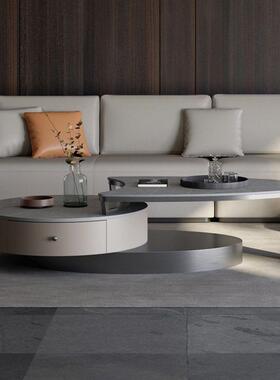 茶几客厅意式家用约代简小户圆型岩板新WOT款形电现视柜组合轻奢