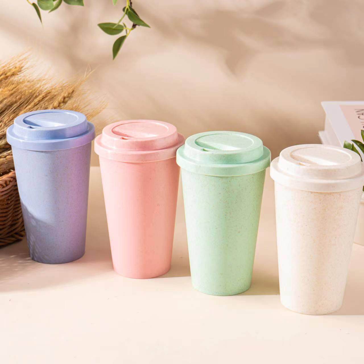 麦香秸秆便携咖啡奶茶水杯跨境高颜值带吸口水杯广告礼品厂家