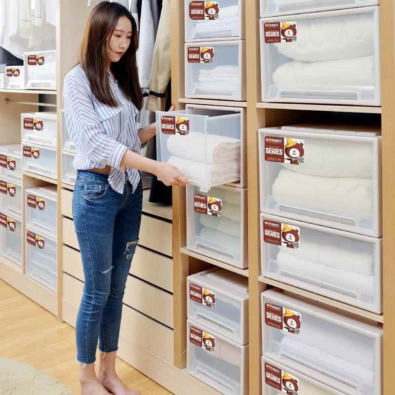 稻草熊塑料收纳盒抽屉式收纳箱收纳柜衣柜鞋盒透明衣物大号整理箱