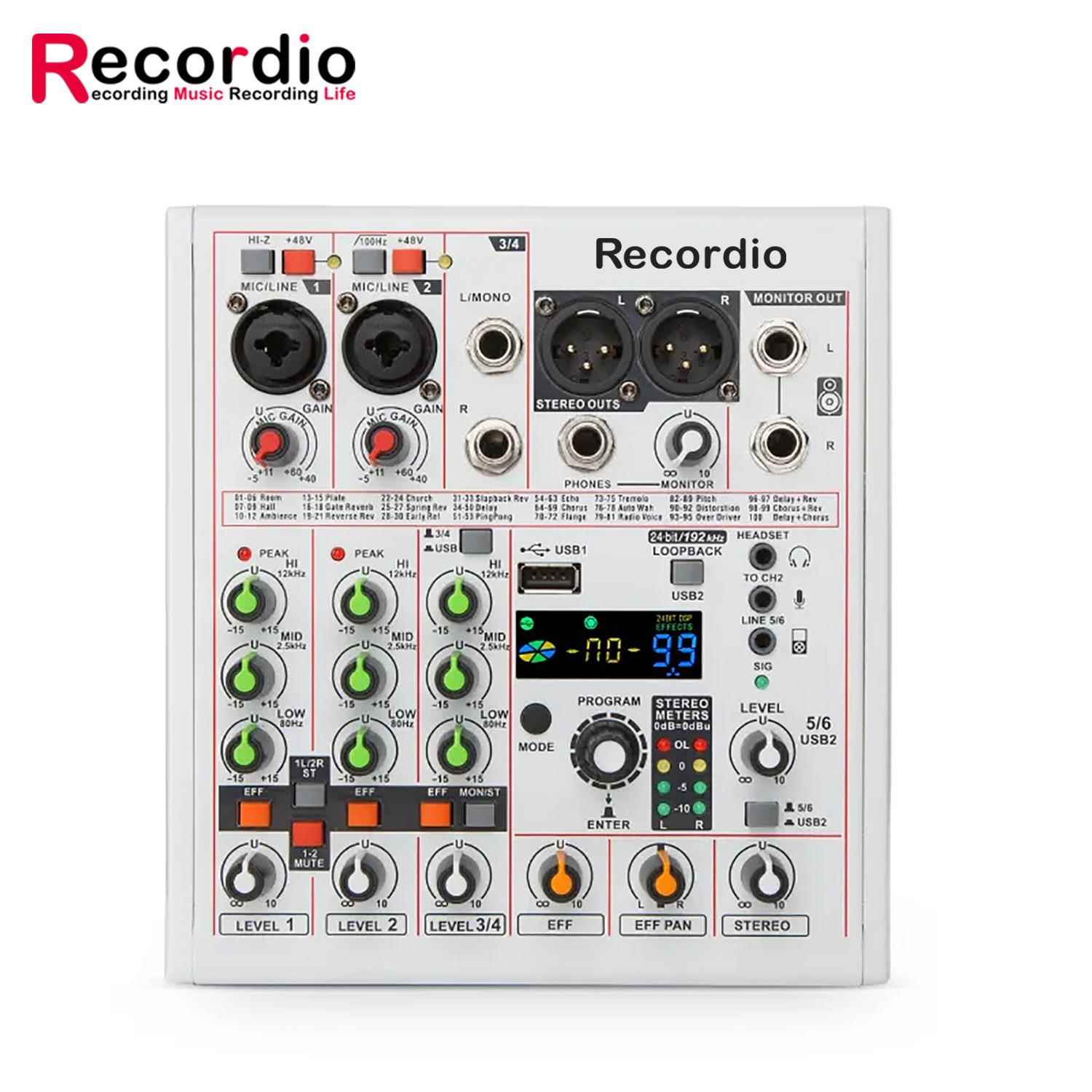 GAX-AM06 专业4路混音器 192khz/24bit声卡BT无线声卡K歌曲调音台