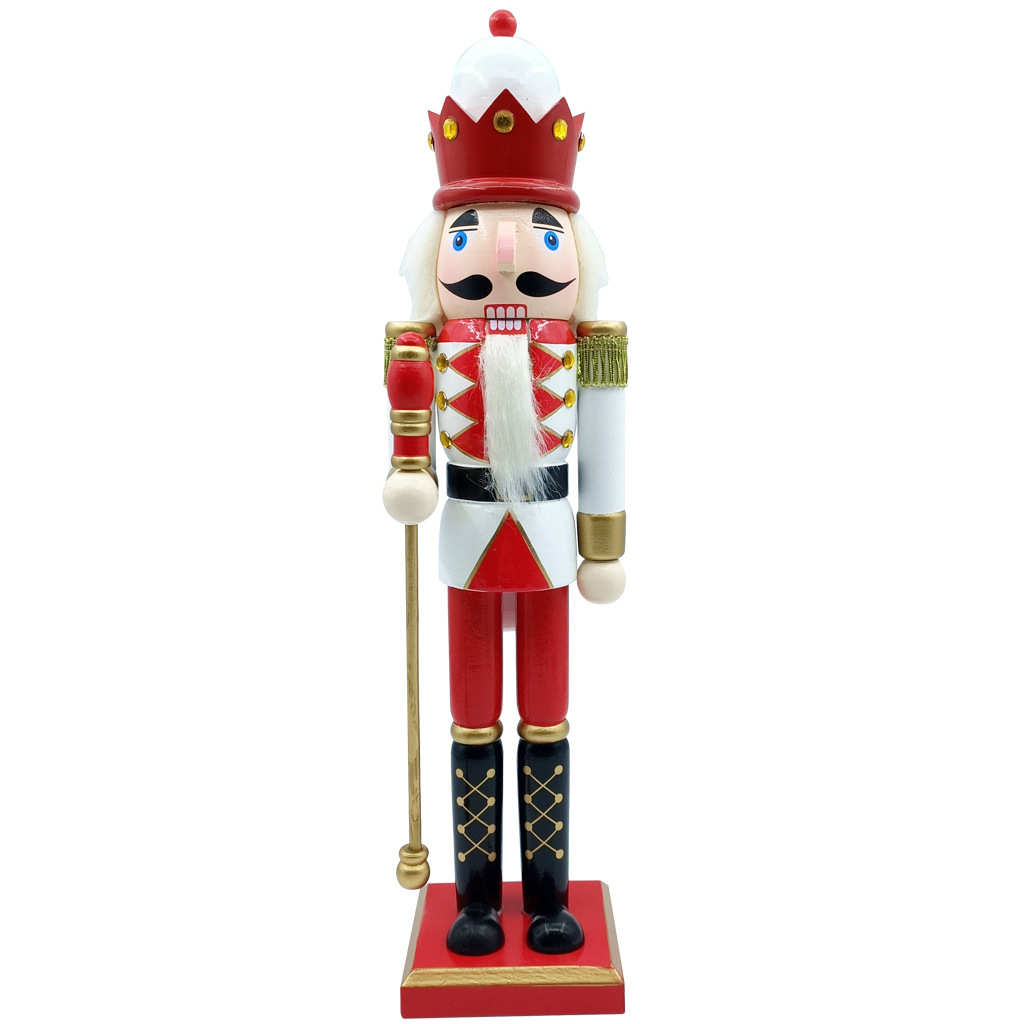 新款圣诞系列39.5cm国王拿权杖胡桃夹子红白金圣诞节装饰摆件