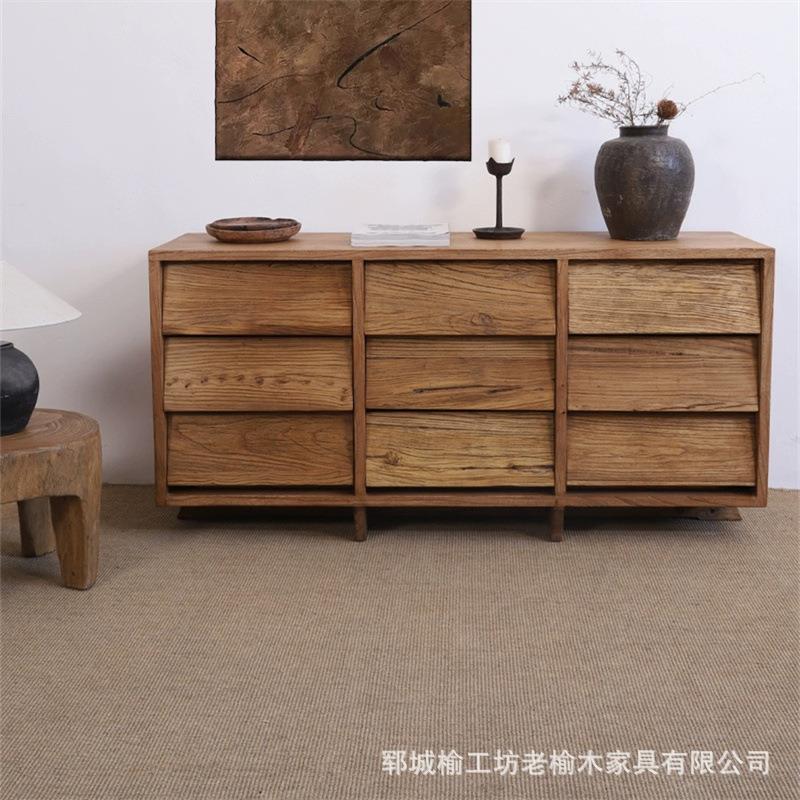 老榆木客厅餐边柜新中式储物柜长方形9斗柜靠墙玄关抽屉柜子