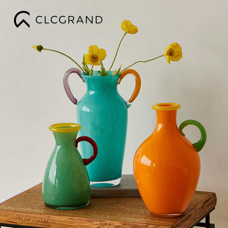 创意中古风双耳彩色玻璃花瓶鲜花干花台面电视柜软装家居酒店装饰,家居饰品,装饰摆件,淘宝优惠券,粉丝福利购,淘宝优惠卷