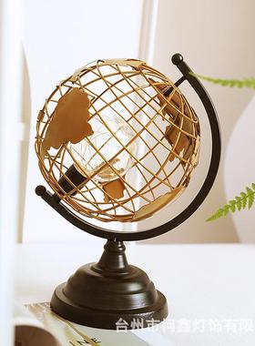 HALl公ed艺术创意办室装饰摆件客厅书房工业风旋转球仪小床头地夜