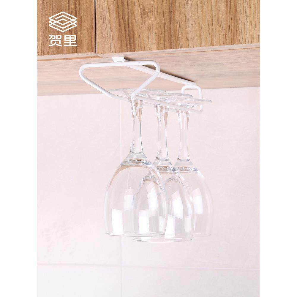 贺里GULEK小清新铁艺隔板下挂红酒杯架2个装厨房置物架挂式收纳