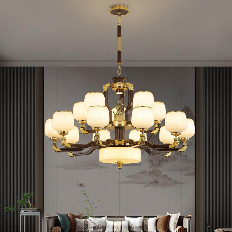 新中式客厅吊灯2026新款乌金木餐厅别墅复式楼挑空2层3层大灯