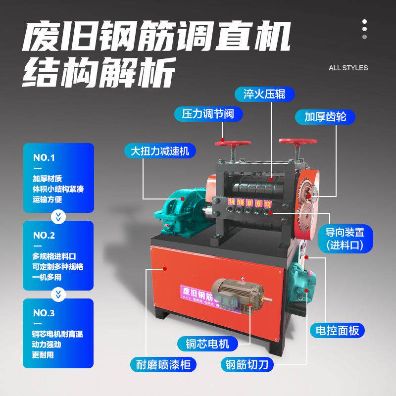 废旧钢筋调直机废箍筋废钢筋废料钢筋直条机乱钢筋拉直切断一体机