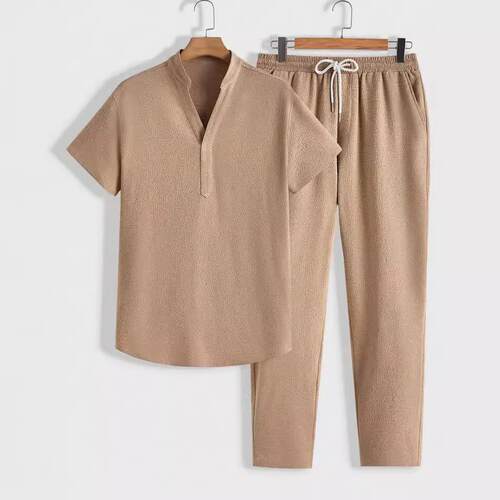 Men's sports suit short sleeved long pants men