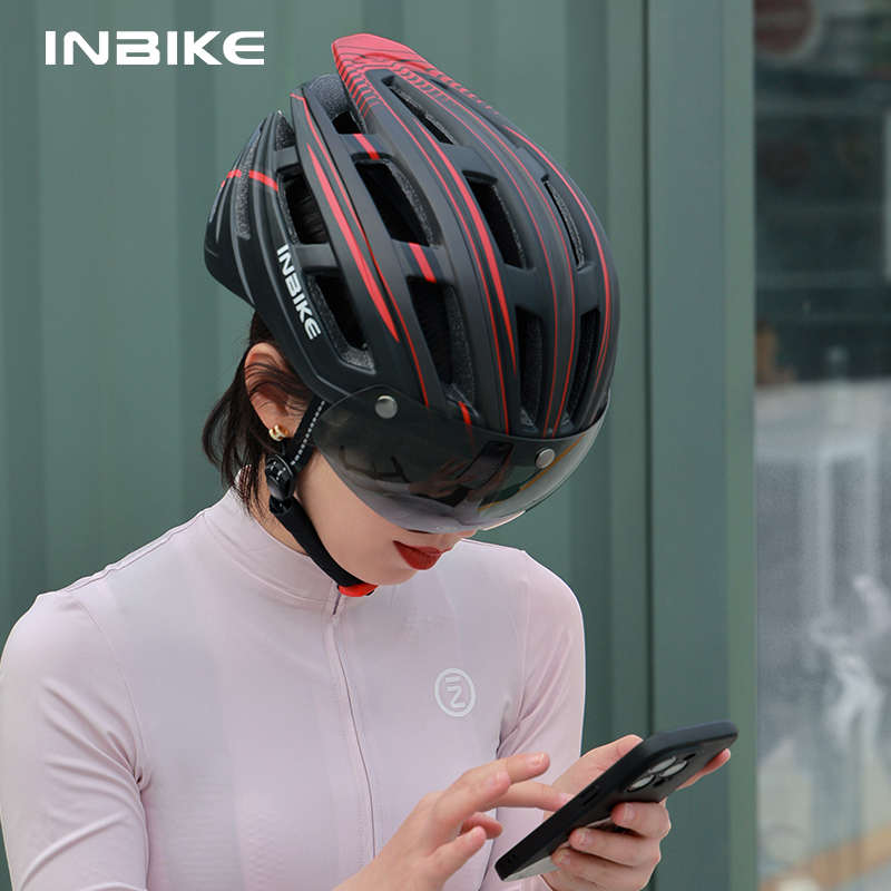 INBIKE 带灯风镜骑行头盔一体山地公路自行车帽子男女安全帽装备