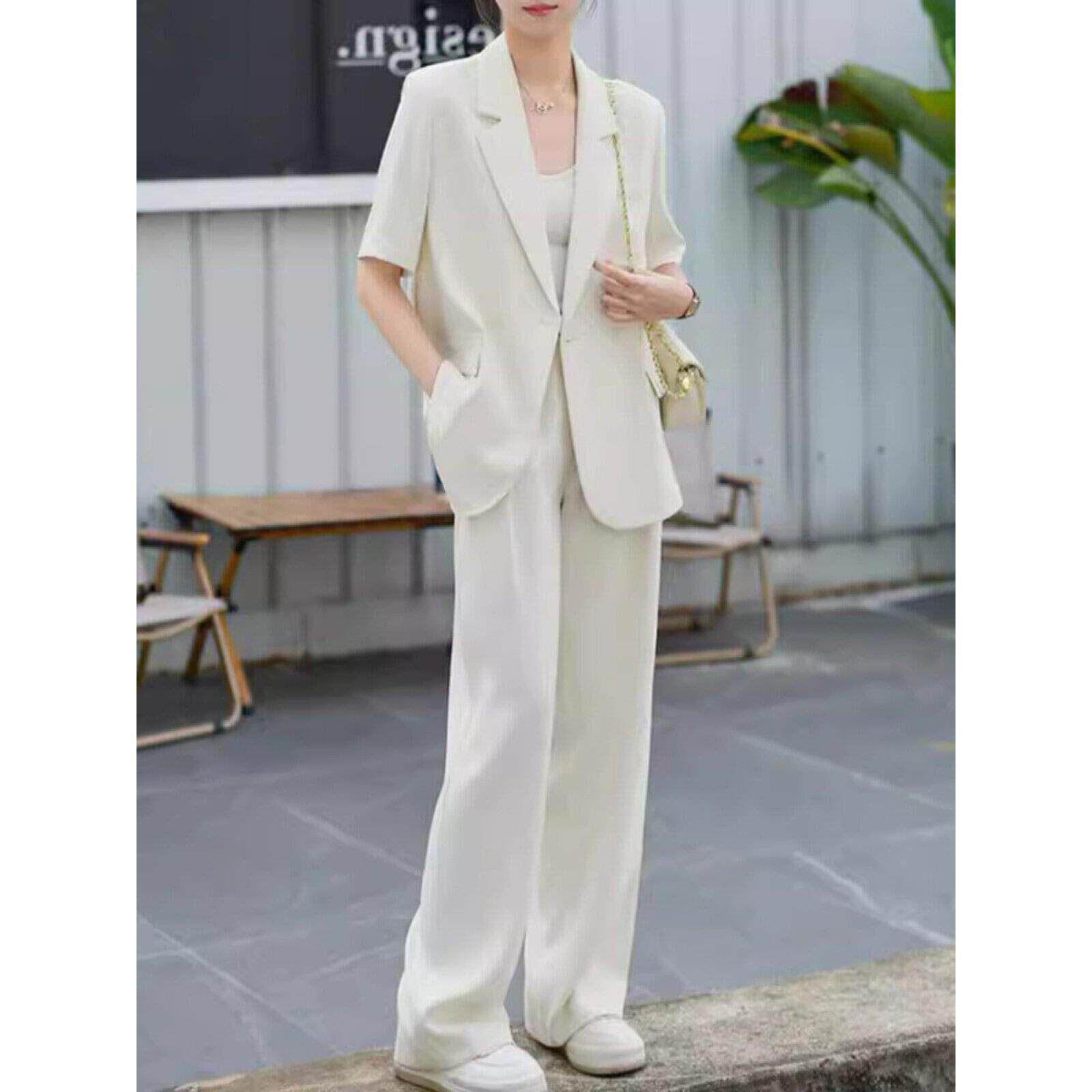 香港2026夏装短袖薄大码女装胖mm西装套装显瘦韩版职业外套阔腿裤