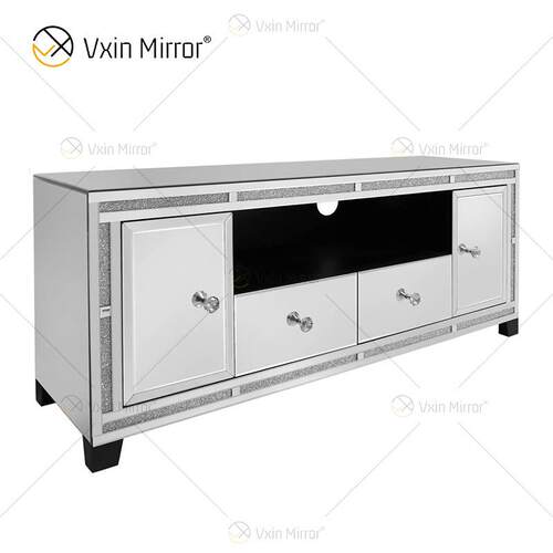 跨境镜面木电视柜落地碎钻收纳储物边柜客厅轻奢组合柜tv stand