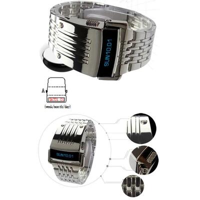 Fashion Electronic Watch Blue LED Display Wide Stainless Ste