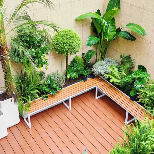 户外阳台铁艺坐凳花箱不锈钢庭院种植箱组合休息座椅长凳隔断围栏