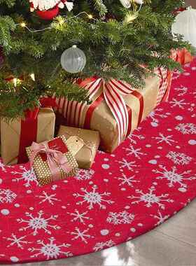 跨境新款圣诞节雪花红色圣诞树裙圣诞装饰圣诞树装饰品围裙 122cm