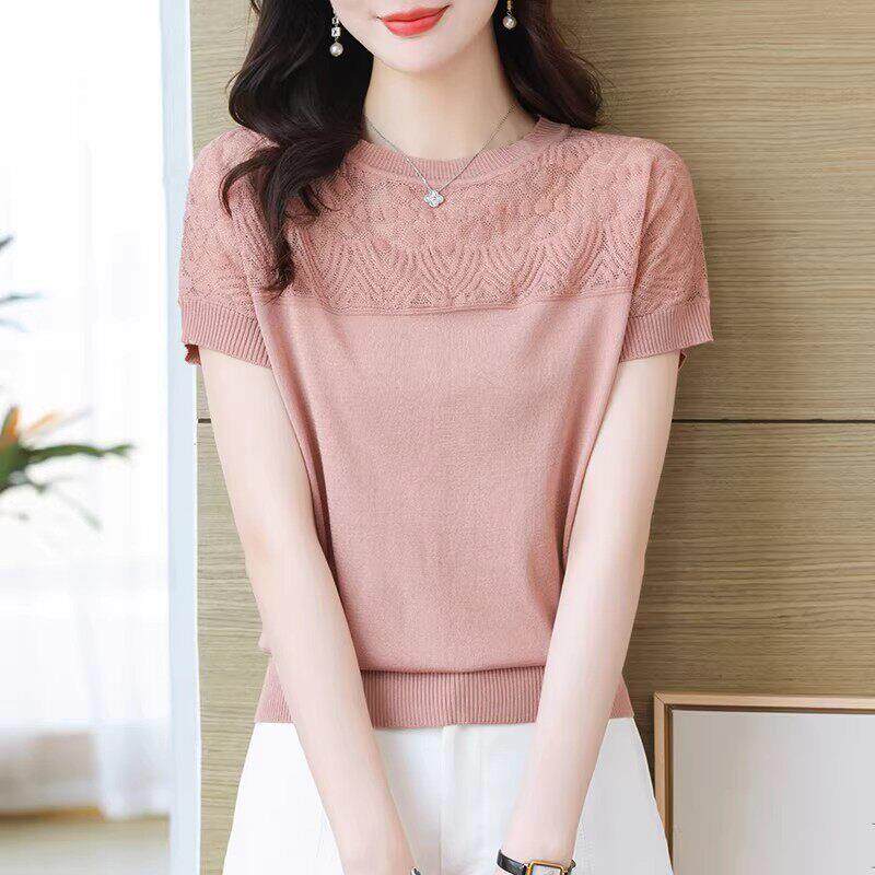 纪诗哲冰丝短袖t恤女2026新款中年妈妈夏装薄款针织衫短款上衣服