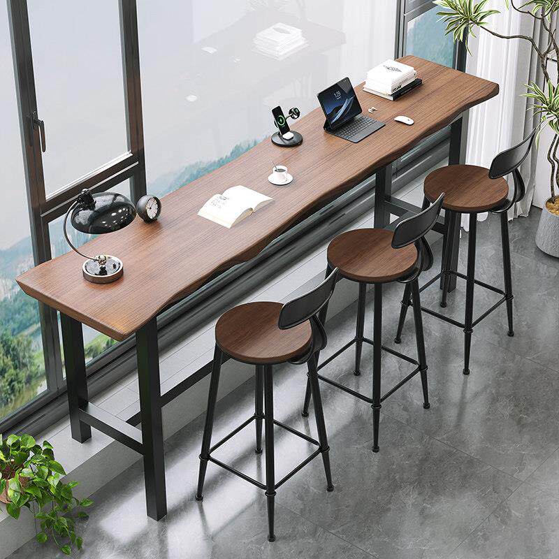 实木家用吧台桌阳台窄长条桌靠墙现代简约高脚桌子靠窗一体式长条