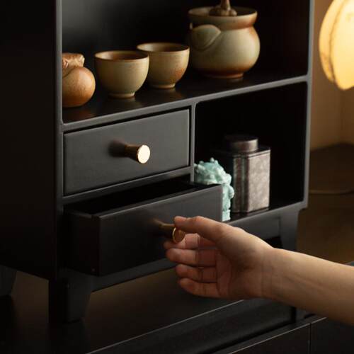 中式实木桌面多宝阁收纳盒茶杯置物博古架茶具挂墙黑胡桃木展示柜