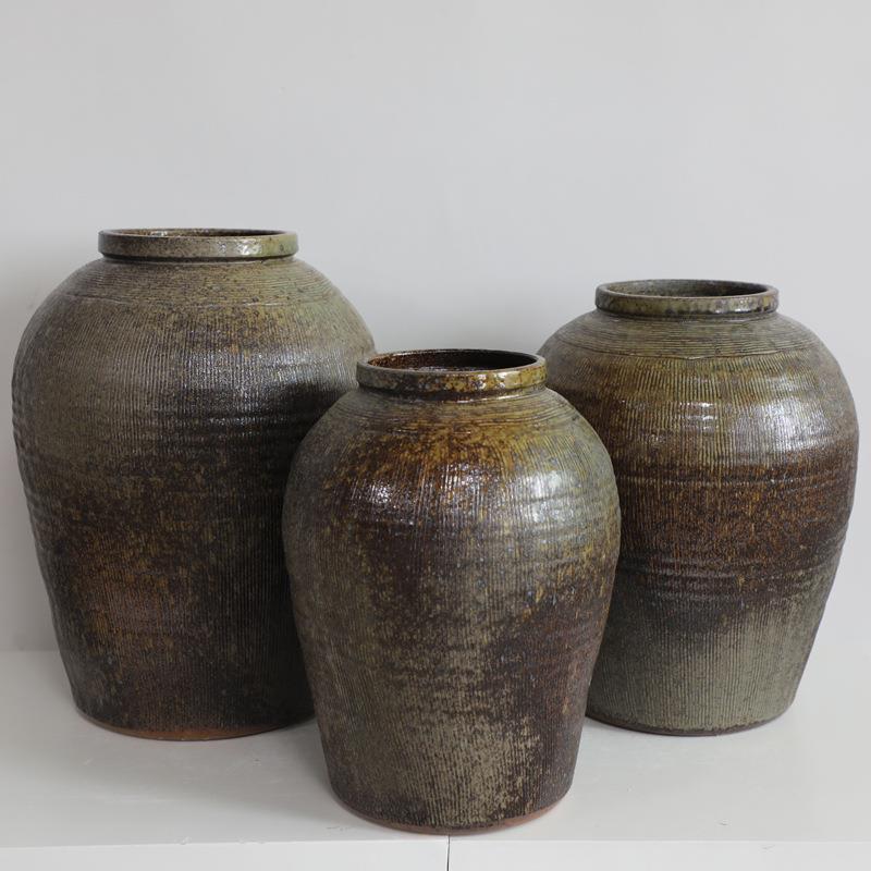 粗陶陶罐花瓶复古陶瓷花器侘寂风摆件老土陶罐缸水培花瓶民宿装饰