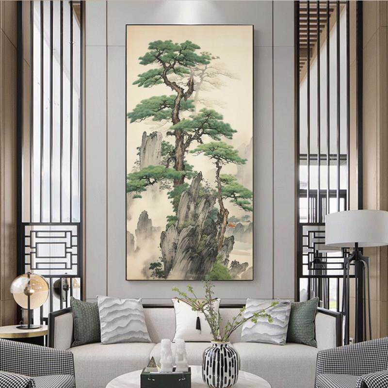 新中式山水风景十字绣2025新款客厅钻石画迎客松树满钻大气点钻画