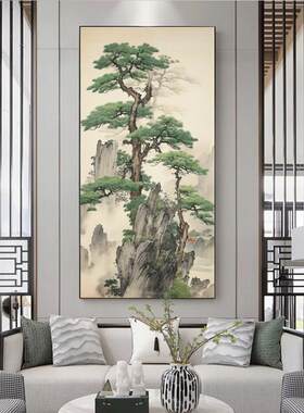 新中式山水风景十字绣2025新款客厅钻石画迎客松树满钻大气点钻画
