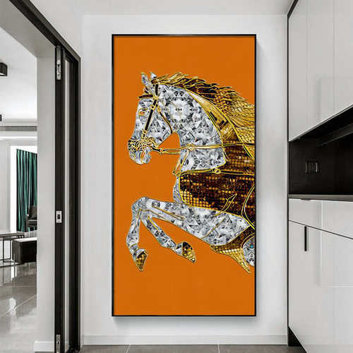 S588马到成功入户玄关画现代轻奢正对门爱马装饰画仕挂画客厅
