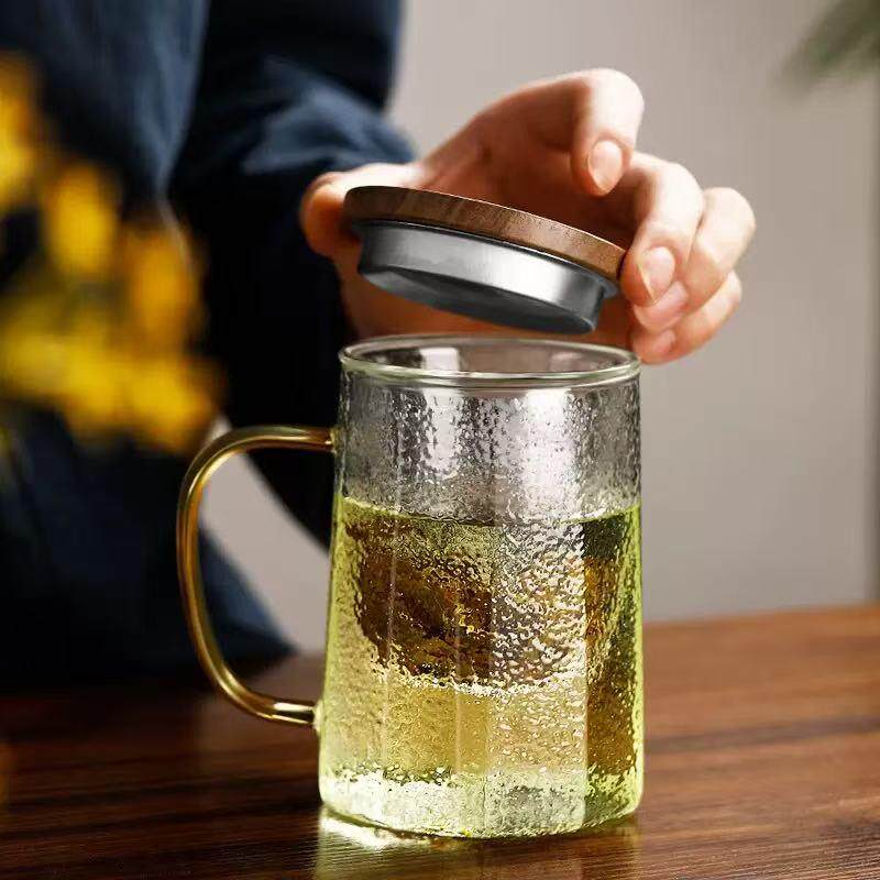 大容量玻璃杯带把手过滤泡茶杯男女办公室喝水杯家用耐高温牛奶杯