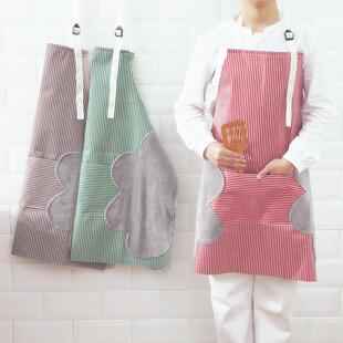 Korean with adjust made fleece apron striped style coral