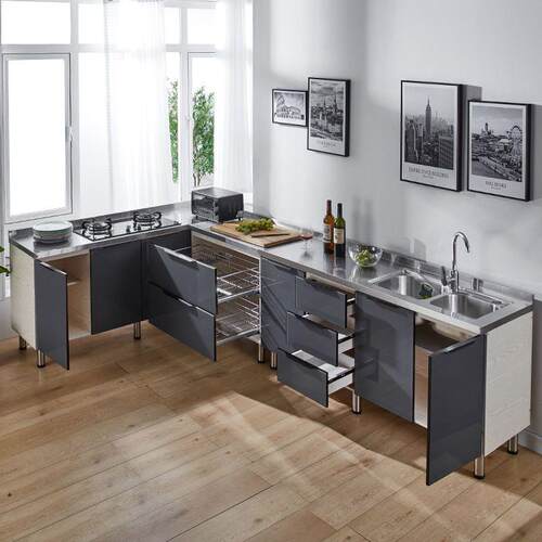 不锈钢橱柜简易厨房储置物碗柜灶台一体厨具柜子农村经济型餐边柜