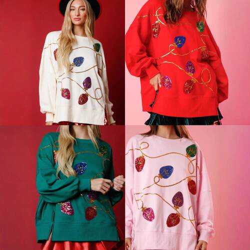 Women Christmas Sweatshirt Long Sleeve Crew Neck Sequined