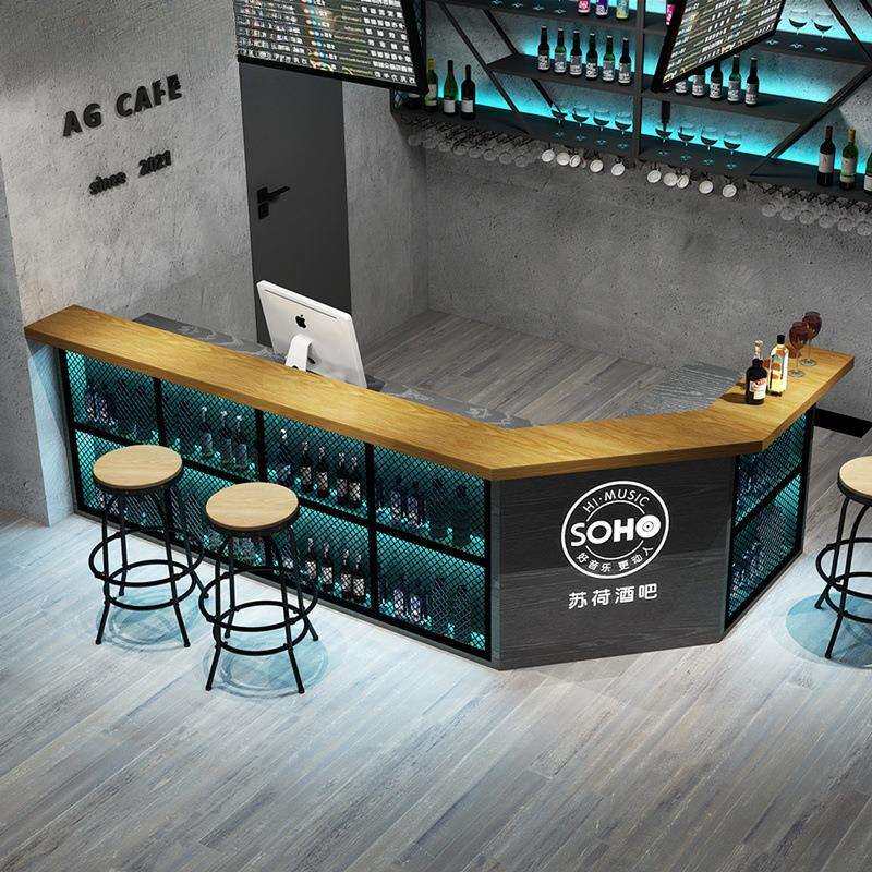 工业风收银台铁艺酒吧吧台转角柜台店铺前台奶茶店复古吧台桌创意