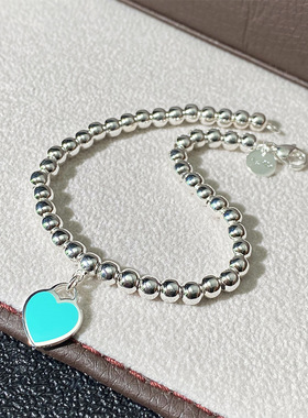 尚TX-0010家色V金网红时爱心手链女红蓝色粉圆珠珐琅心色形手链