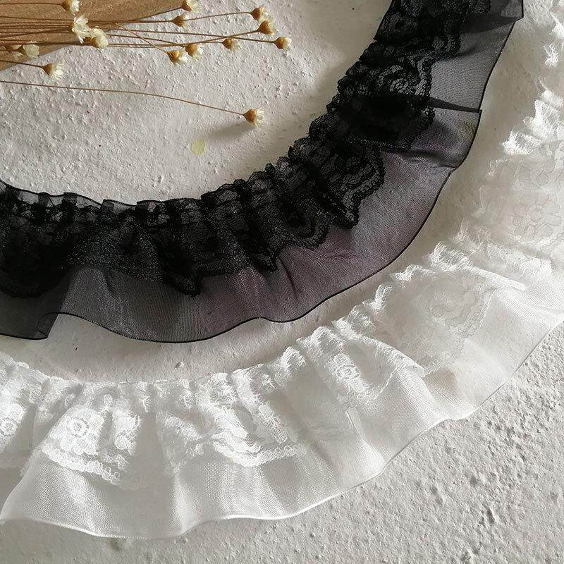 特价黑色风琴褶皱双层蕾丝花边服装床品窗帘衣服袖口装饰百褶辅料