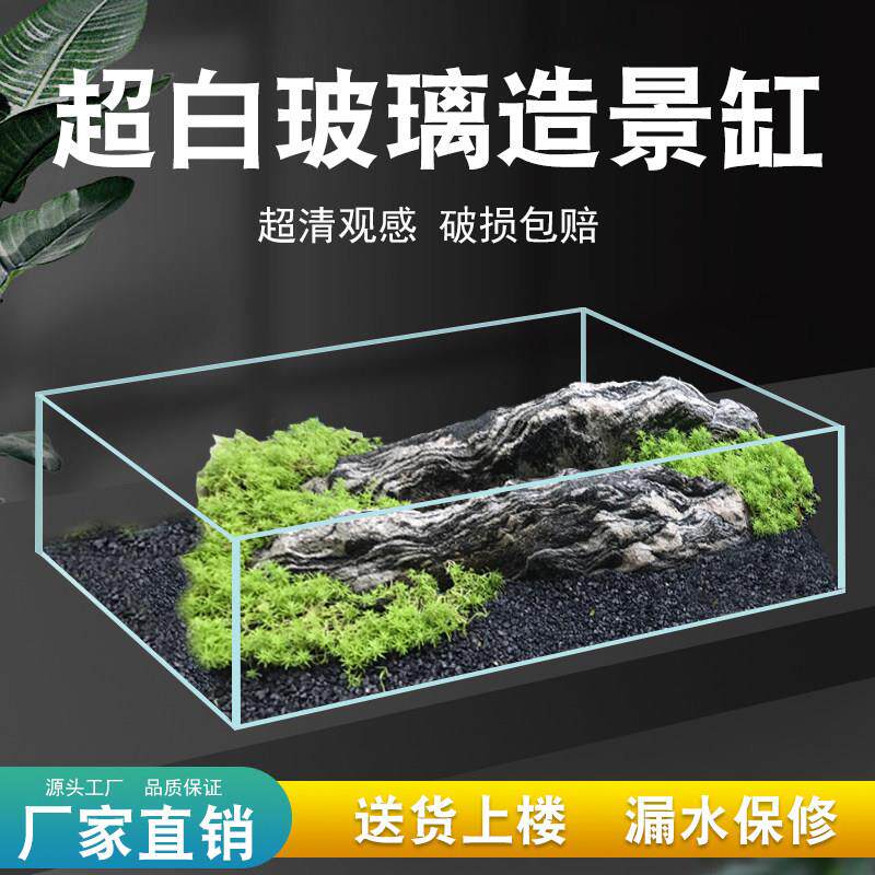 浅水缸矮缸鱼缸造景水草新款桌面金晶超白玻璃中小型客厅定制乌龟