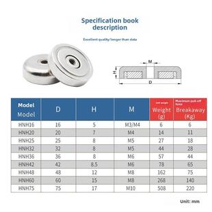 强磁支架Hnh平螺纹锅磁体直孔防撞磁钢套内线磁性元件