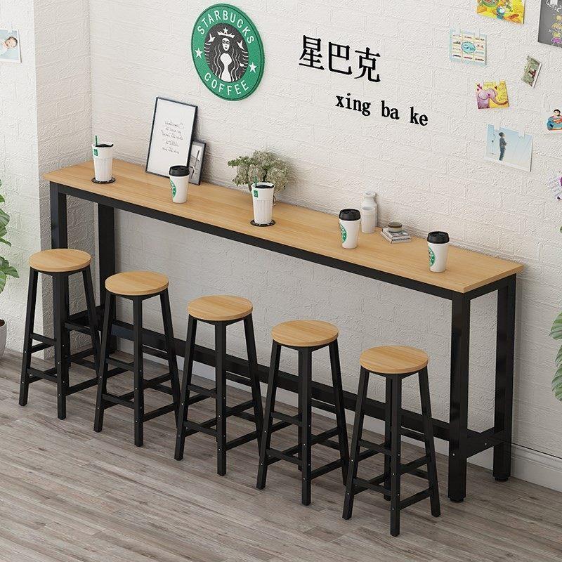 靠墙奶茶店高脚吧台 家用窗边长条窄桌子 饭店靠墙长餐桌 可订制