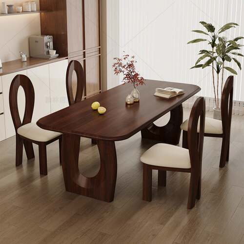 法式复古实木餐桌椅组合家用长方形饭桌客厅南美胡桃木书桌工作台