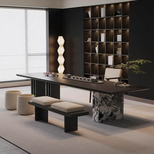 式轻奢客厅家MWD用岛台合椅茶桌一体实木茶桌组办意公室大板泡茶