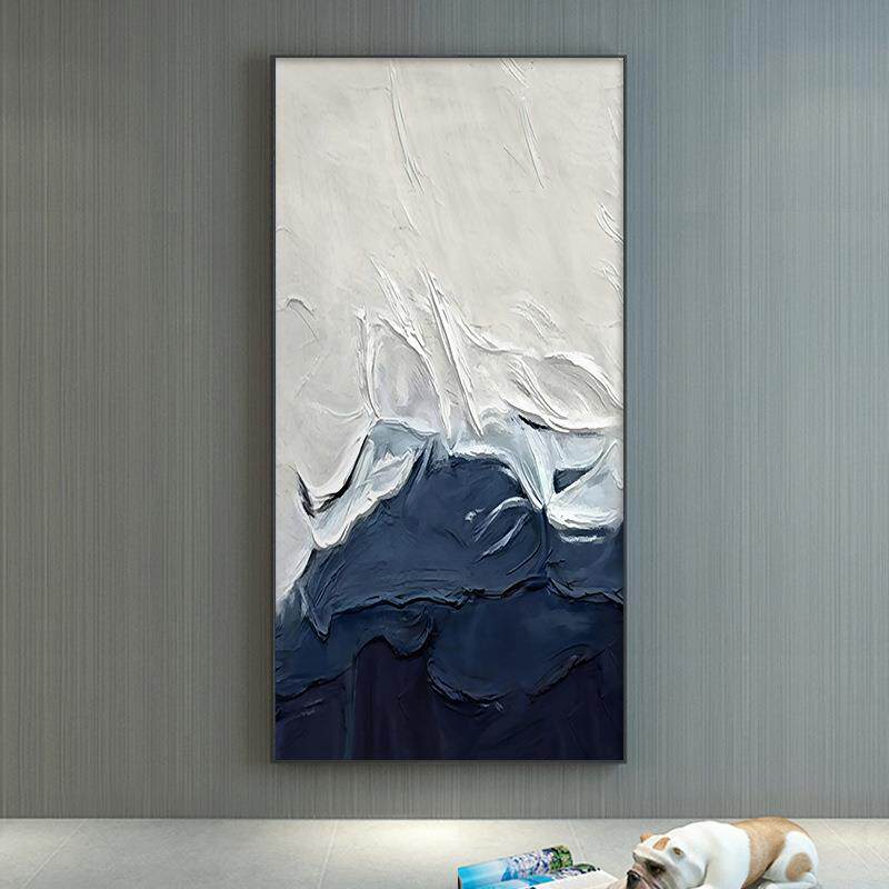 北欧现代抽象竖版装饰画走廊喷绘油画设计师非手绘玄关画
